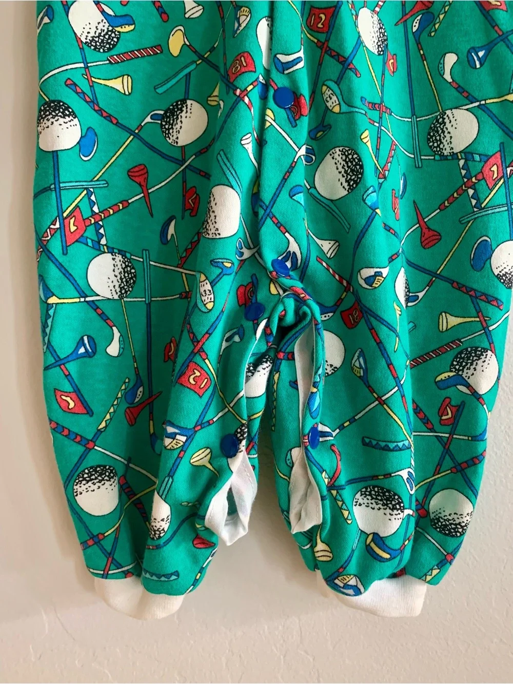 Vintage Baby - Golf Print - Button Romper with Collar